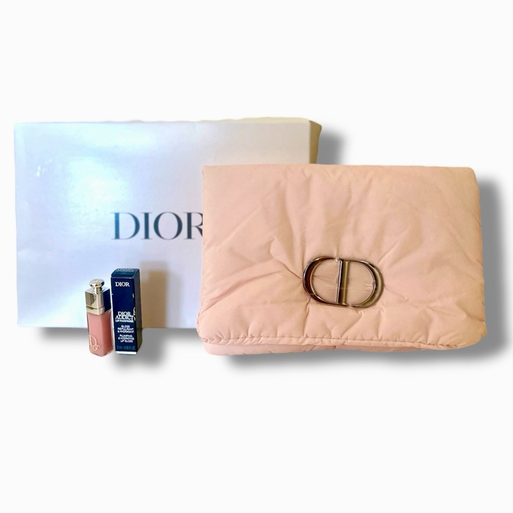Dior 3 Piece DIOR Pink TROUSSE BEAUTY POUCH Soft Puffy Lip Addict Lip Maximizer
